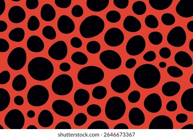 Fundo vermelho brilhante sem costura com manchas pretas irregulares imitando o padrão de concha joaninha.