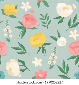 Seamless bright scandinavian floral pattern. Great for fabric, textile. Vector illustration.