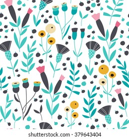 Seamless bright Scandinavian floral pattern