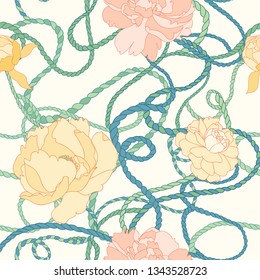Seamless Bright Sea Peony Vector Pattern