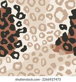 Seamless Bright Spring Trendy Zoo Surface Background. Blue Repeated Nature Beautiful Leopard, Seamless Fabrics Vector. Repetitive Black Leather Textile Pattern.