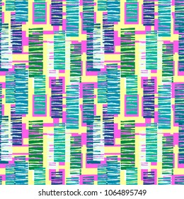 Seamless bright stripes geometric repeating  hand craft expressive ink pattern. Funky style painted texture doodles for fabric, wrapping,decoration, greeting card,  textiles or t-shirt apparel design.