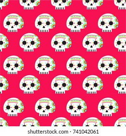 Seamless bright sugar skull pattern