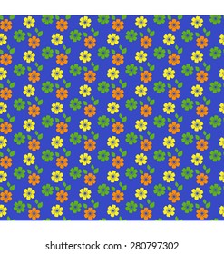 Seamless bright summer pattern with flowers isolated on blue background