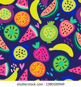 
Seamless bright tropical pattern with fruits. For prints on T-shirts, textiles, paper products, the Web.