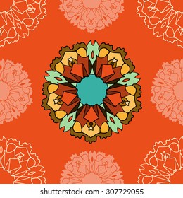 Seamless bright vector background with abstract tribal rounded pattern. 