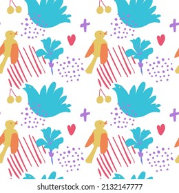 Seamless bright vector pattern with a Peace message. No war repeating ornament on transparent background in doodle style. Design for wrapping paper, fabric, packaging, textiles, wallpaper.  