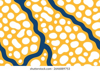 Seamless Bright yellow texture with dark blue wavy lines mimicking poison dart frog skin.