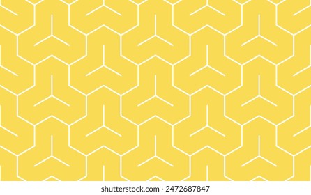 Seamless bright yellow and white slim tridents outline geometric pattern vector