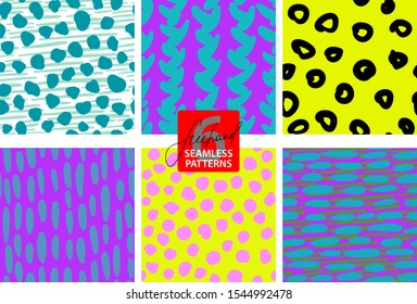 seamless bright youth patterns drawn by hand with spots, strokes, circles and non-regular dots