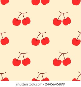 Patrón de colores brillantes sin costuras con jugosas cerezas dibujado a mano. Vector de cerezas de garabato lineal. Fondo inconsútil para el papel de envoltura.