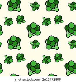 Seamless broccoli pattern. Design for kitchen textile, fabric, funny vector illustration.