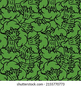 Seamless broccoli pattern. Doodle vector green broccoli icons. Vintage green broccoli pattern. healthy food