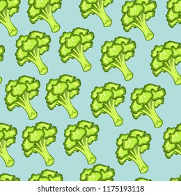 Seamless broccoli pattern on a blue background