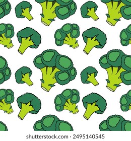 seamless broccoli pattern on transparent background