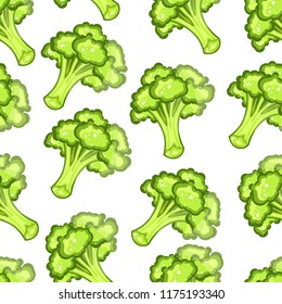 Seamless broccoli pattern on white background