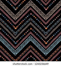 Seamless bronze metallic ethnic zigzag chevron pattern. Hand drawn colorful geometric background. Striped tribal motifs. Vector illustration