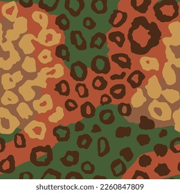 Seamless Brown Abstract Beautiful Fur Fabrics Design. Military Repetitive Tropical Decorative Panther, Seamless Set Wallpaper. Repeated Desert Leather Lines Vector.