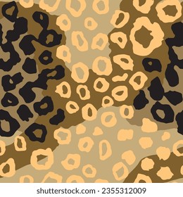 Seamless Brown Abstract Isolated Animal Artwork Background. Camouflage Continuous Creative Graphic Panther, Seamless Element Wallpaper. Endless Desert Leather Shape Texture.