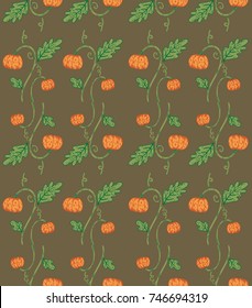 Seamless brown autumn pattern with hand drawn pumpkins. Autumn retro vector background. Fall vintage nice background for thanksgiving greeting cards.
