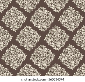 Seamless brown background with beige pattern in baroque style. Vector retro illustration. Ideal for printing on fabric or paper.