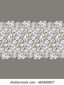 Seamless brown background with blue and beige pattern in baroque style. Vector retro illustration. Ideal for printing on fabric or paper.