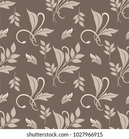 Seamless brown background with cocoa pattern in baroque style. Vector retro illustration. Ideal for printing on fabric or paper for wallpapers, textile, wrapping. 