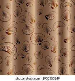 Seamless brown background with gradient wave and swimming cockleshells 