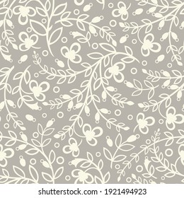 Seamless brown background with light flowers and leaves. Vector retro illustration. Ideal for printing on fabric or paper for wallpapers, textile, wrapping. 