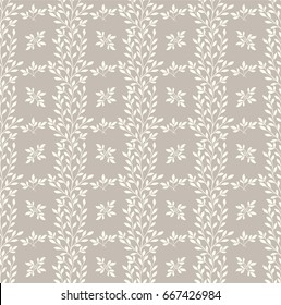 Seamless brown background with light leaves, design for packaging in trendy linear style. Ideal for printing on fabric or paper. Vector illustration. 