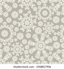 Seamless brown background with light mandala ornament in the eastern style. Ideal for printing on fabric or paper for textile, wrapping. Vector illustration.