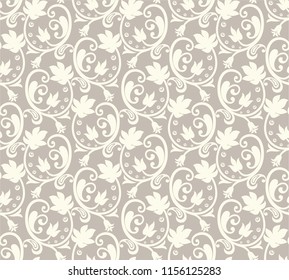 Seamless brown background with light pattern in baroque style. Vector retro illustration. Ideal for printing on fabric or paper for wallpapers, textile, wrapping. 