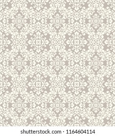 Seamless brown background with light pattern in baroque style. Vector retro illustration. Ideal for printing on fabric or paper for wallpapers, textile, wrapping. 
