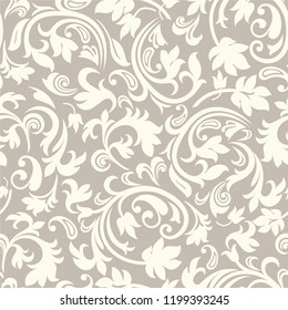 Seamless brown background with light pattern in baroque style. Vector retro illustration. Ideal for printing on fabric or paper for wallpapers, textile, wrapping. 