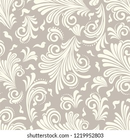 Seamless brown background with light pattern in baroque style. Vector retro illustration. Ideal for printing on fabric or paper for wallpapers, textile, wrapping. 