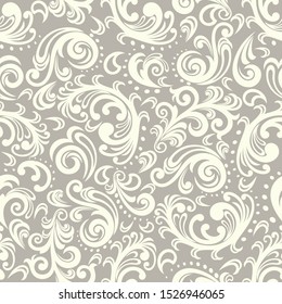 Seamless brown background with light pattern in baroque style. Vector retro illustration. Ideal for printing on fabric or paper for wallpapers, textile, wrapping. 