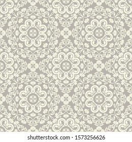 Seamless brown background with light pattern in baroque style. Vector retro illustration. Ideal for printing on fabric or paper for wallpapers, textile, wrapping. 