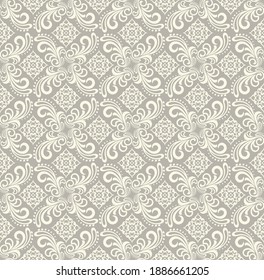 Seamless brown background with light pattern in baroque style. Vector retro illustration. Ideal for printing on fabric or paper for wallpapers, textile, wrapping. 