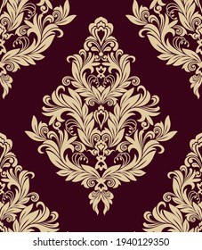 Seamless brown background with light pattern in baroque style. Vector retro illustration. Ideal for printing on fabric or paper for wallpapers, textile, wrapping. 