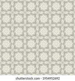 Seamless brown background with light pattern in baroque style. Vector retro illustration. Ideal for printing on fabric or paper for wallpapers, textile, wrapping. 