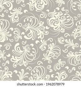 Seamless brown background with light pattern in baroque style. Vector retro illustration. Ideal for printing on fabric or paper for wallpapers, textile, wrapping. 