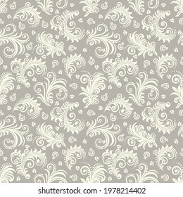 Seamless brown background with light pattern in baroque style. Vector retro illustration. Ideal for printing on fabric or paper for wallpapers, textile, wrapping. 