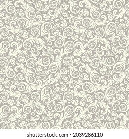 Seamless brown background with light pattern in baroque style. Vector retro illustration. Ideal for printing on fabric or paper for wallpapers, textile, wrapping. 