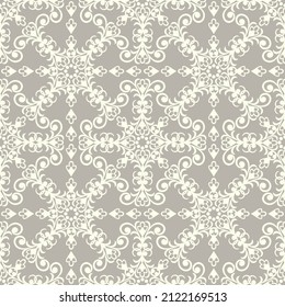 Seamless brown background with light pattern in baroque style. Vector retro illustration. Ideal for printing on fabric or paper for wallpapers, textile, wrapping. 