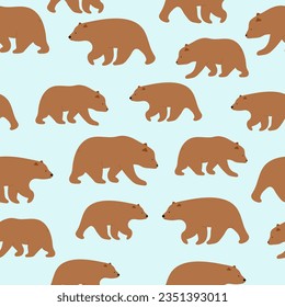 Seamless brown bears  on blue background.