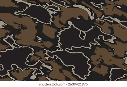 Seamless Brown and Black Camouflage Pattern Military Jungle Texture Background.