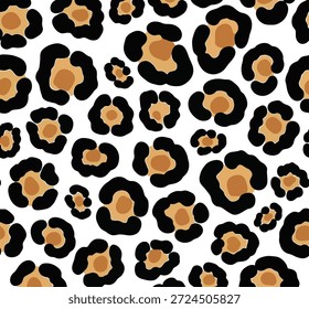 Seamless Brown and Black Leopard Print Pattern on White Background – Vector Animal Spots