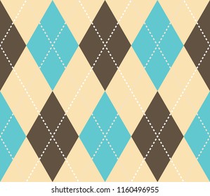 Seamless brown and blue argyle classic textile diamonds pattern vector