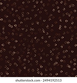 Seamless brown camouflage pattern with chaotic scattered small abstract shapes like rings, brackets, clamps. Random chaotic composition. For apparel, fabric, textile, sport goods.