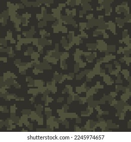 Seamless Brown Colorful Pixel Commando Art.  Desert Repeated Graphic Digital Combat Background. Dark Repeated Color Vector Camo Texture. Black Geometric Military Design. 